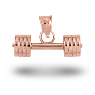 Gold Barbell Weightlifting Fitness Gym Pendant Necklace (Available in Yellow/Rose/White Gold)