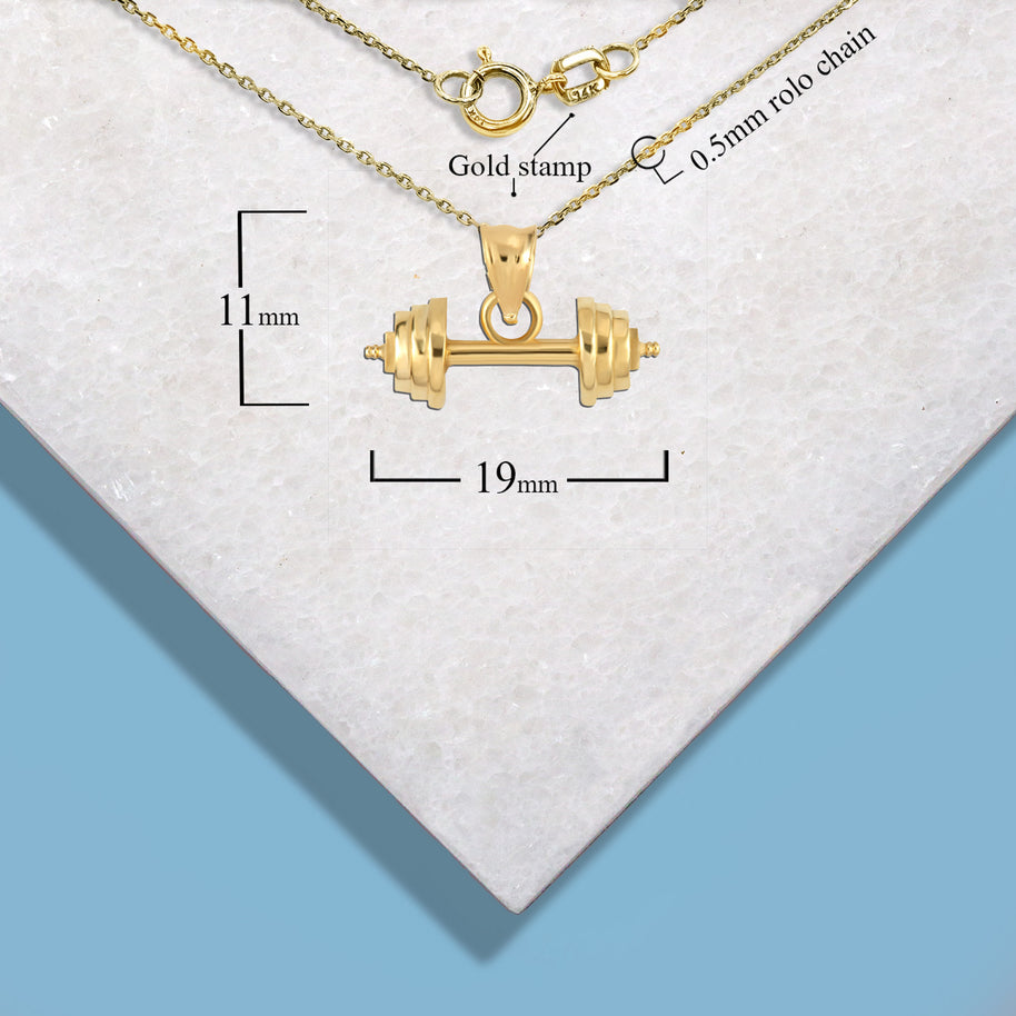 Gold Barbell Weightlifting Fitness Pendant Necklace (Available in Yellow/Rose/White Gold)
