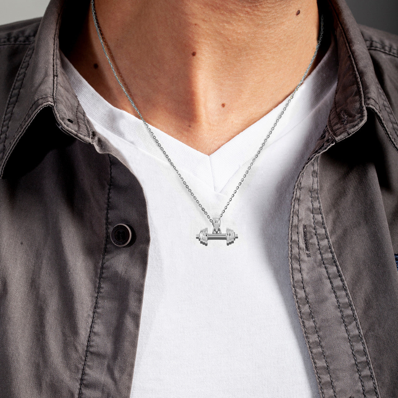 Silver Barbell Weightlifting Fitness Pendant Necklace