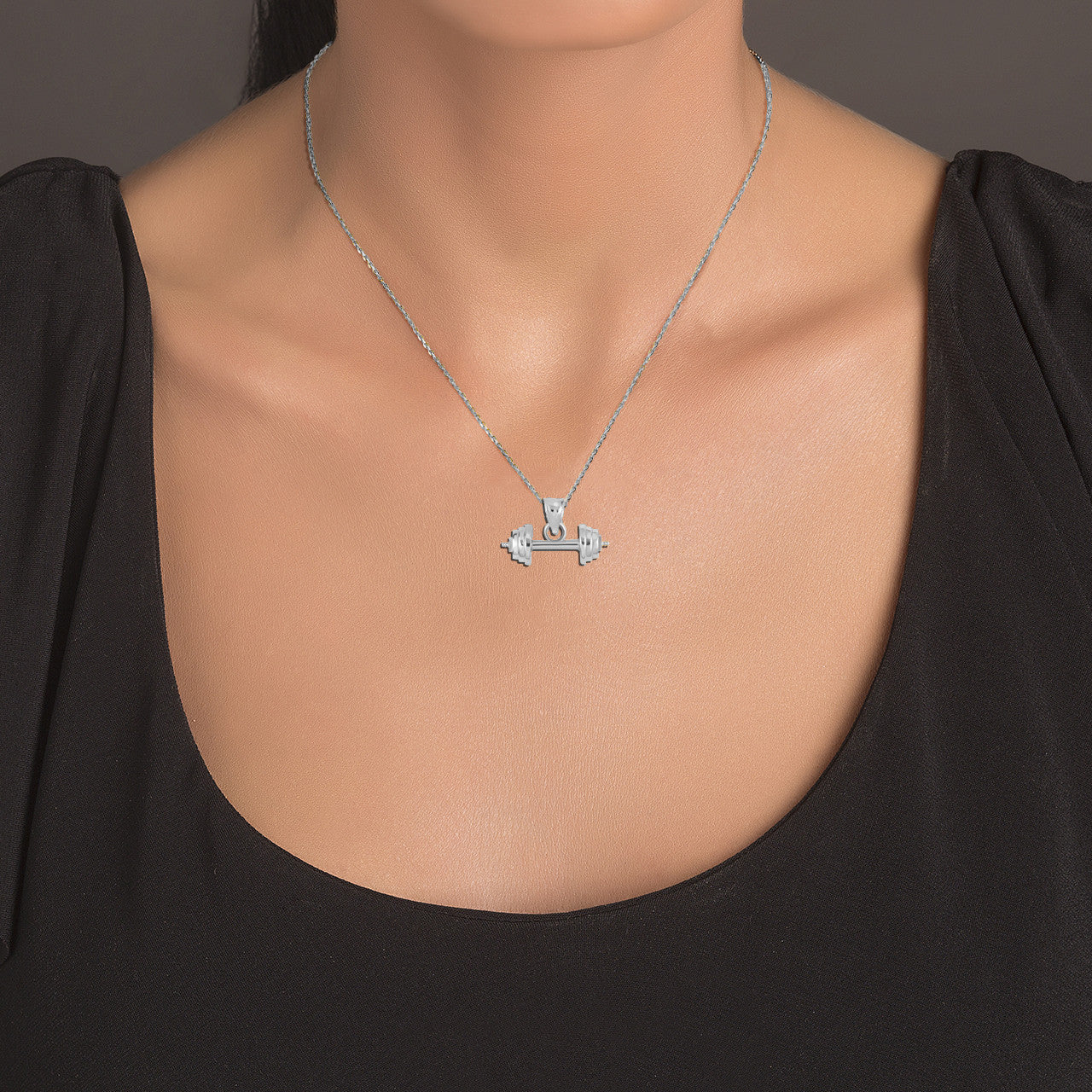 Silver Barbell Weightlifting Fitness Pendant Necklace