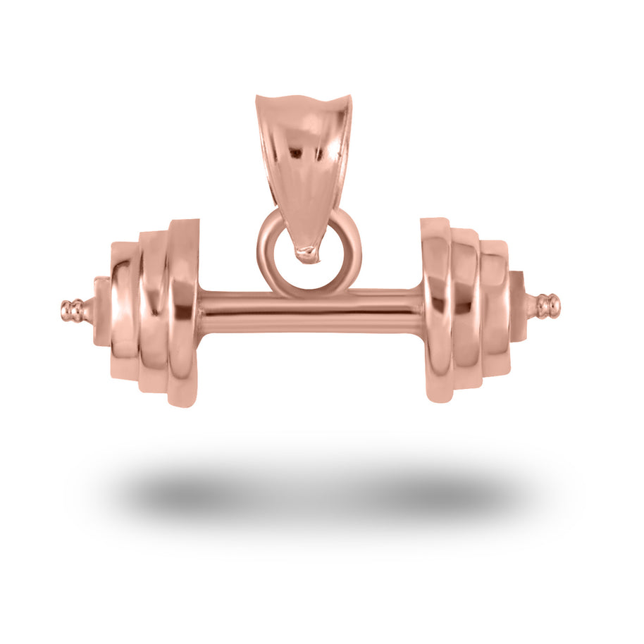 Gold Barbell Weightlifting Fitness Pendant Necklace (Available in Yellow/Rose/White Gold)