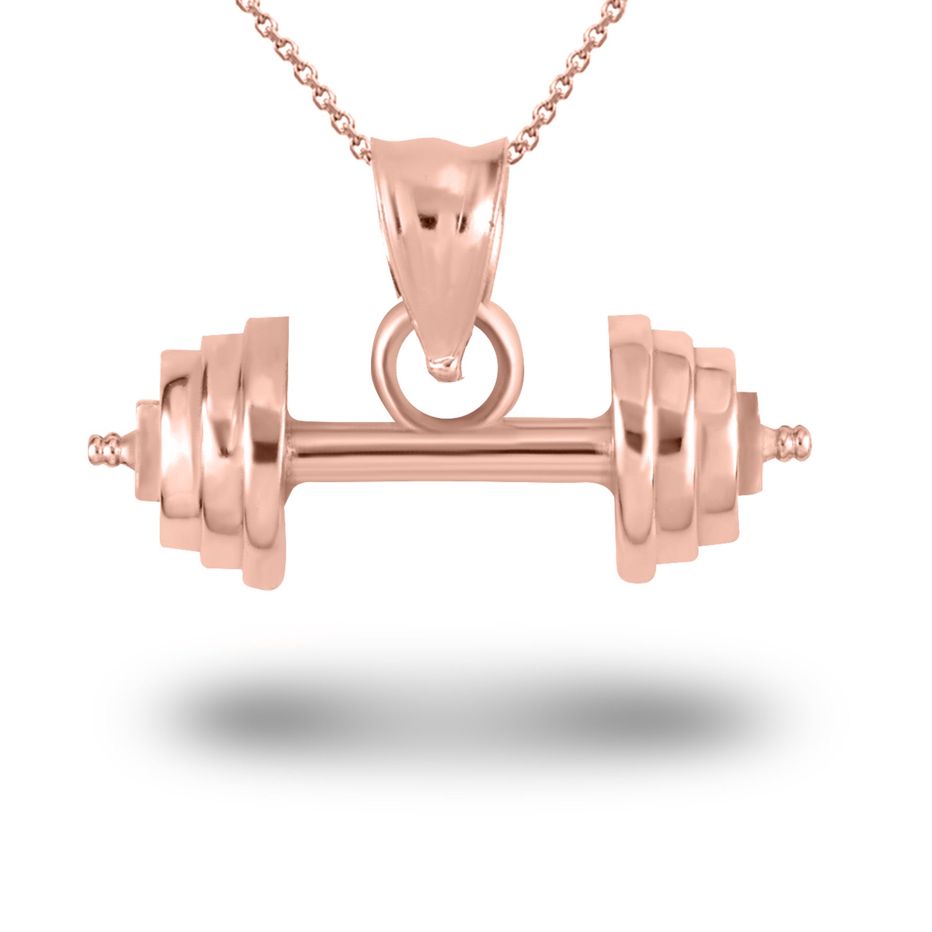 Gold Barbell Weightlifting Fitness Pendant Necklace (Available in Yellow/Rose/White Gold)