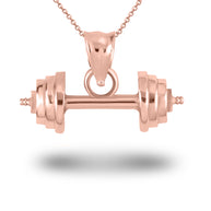 Gold Barbell Weightlifting Fitness Pendant Necklace (Available in Yellow/Rose/White Gold)