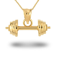 Gold Barbell Weightlifting Fitness Pendant Necklace (Available in Yellow/Rose/White Gold)