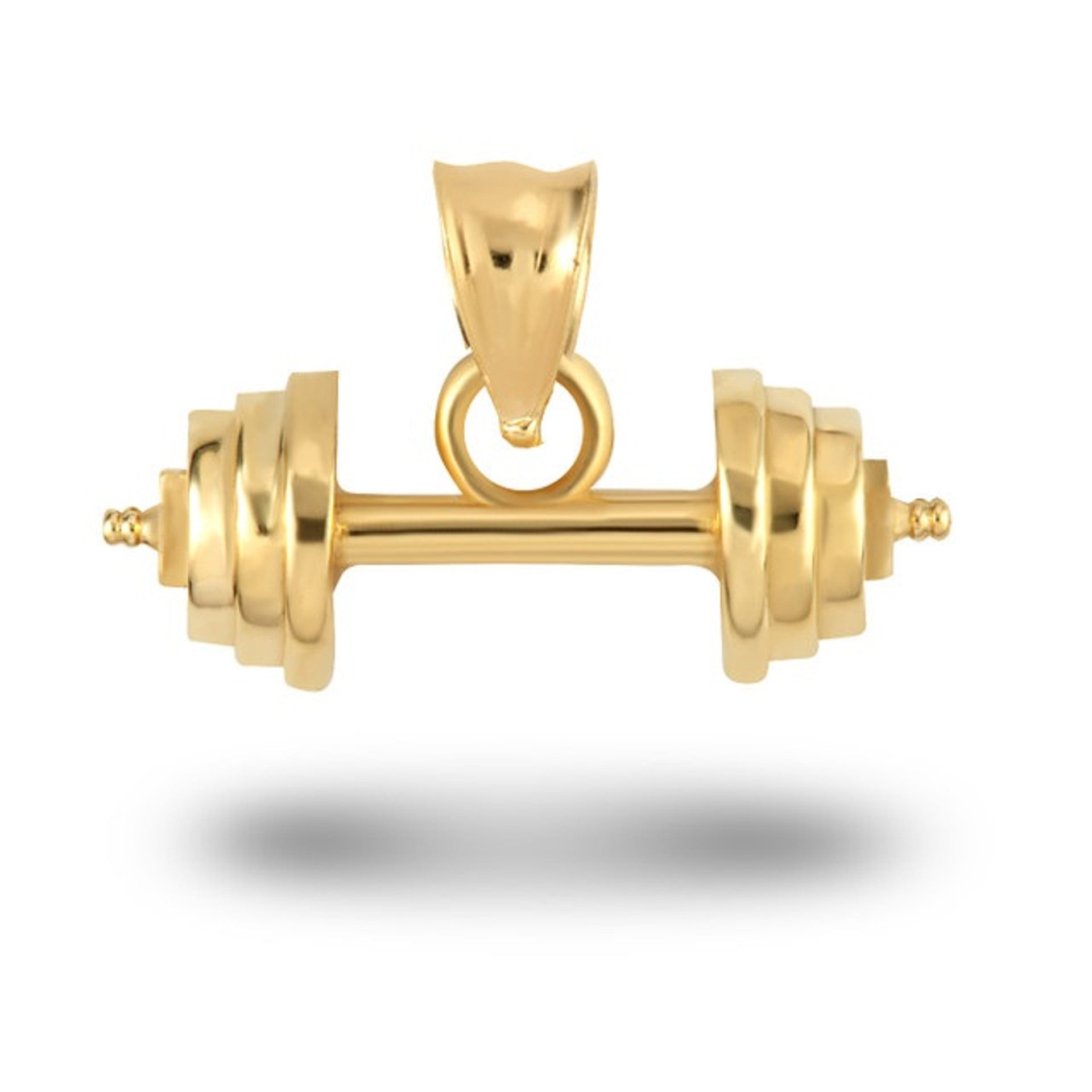 Gold Barbell Weightlifting Fitness Pendant Necklace (Available in Yellow/Rose/White Gold)