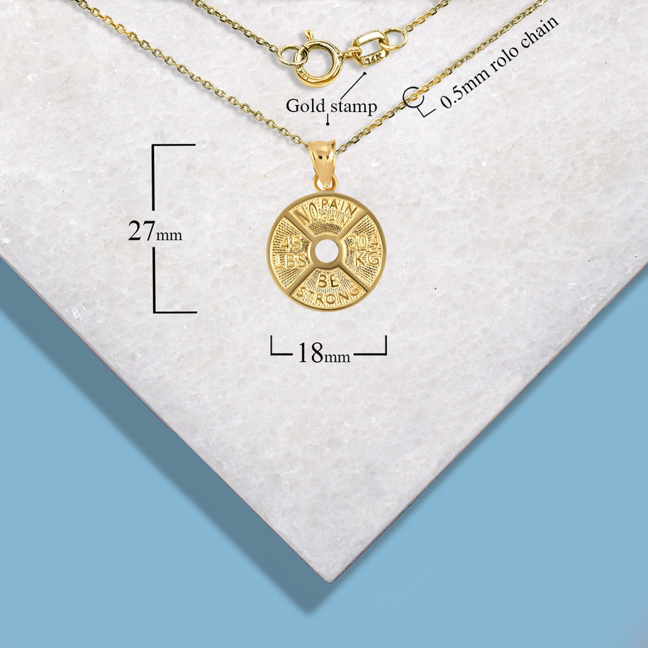 Gold Dumbbell Weight Plate Fitness Gym Pendant Necklace (Available in Yellow/Rose/White Gold)