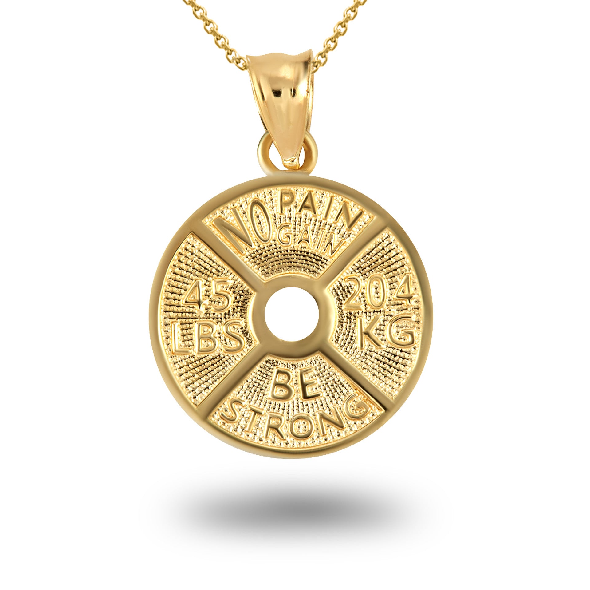 Gold Dumbbell Weight Plate Fitness Gym Pendant Necklace (Available in Yellow/Rose/White Gold)