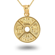 Gold Dumbbell Weight Plate Fitness Gym Pendant Necklace (Available in Yellow/Rose/White Gold)