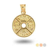 Gold Dumbbell Weight Plate Fitness Gym Pendant Necklace (Available in Yellow/Rose/White Gold)