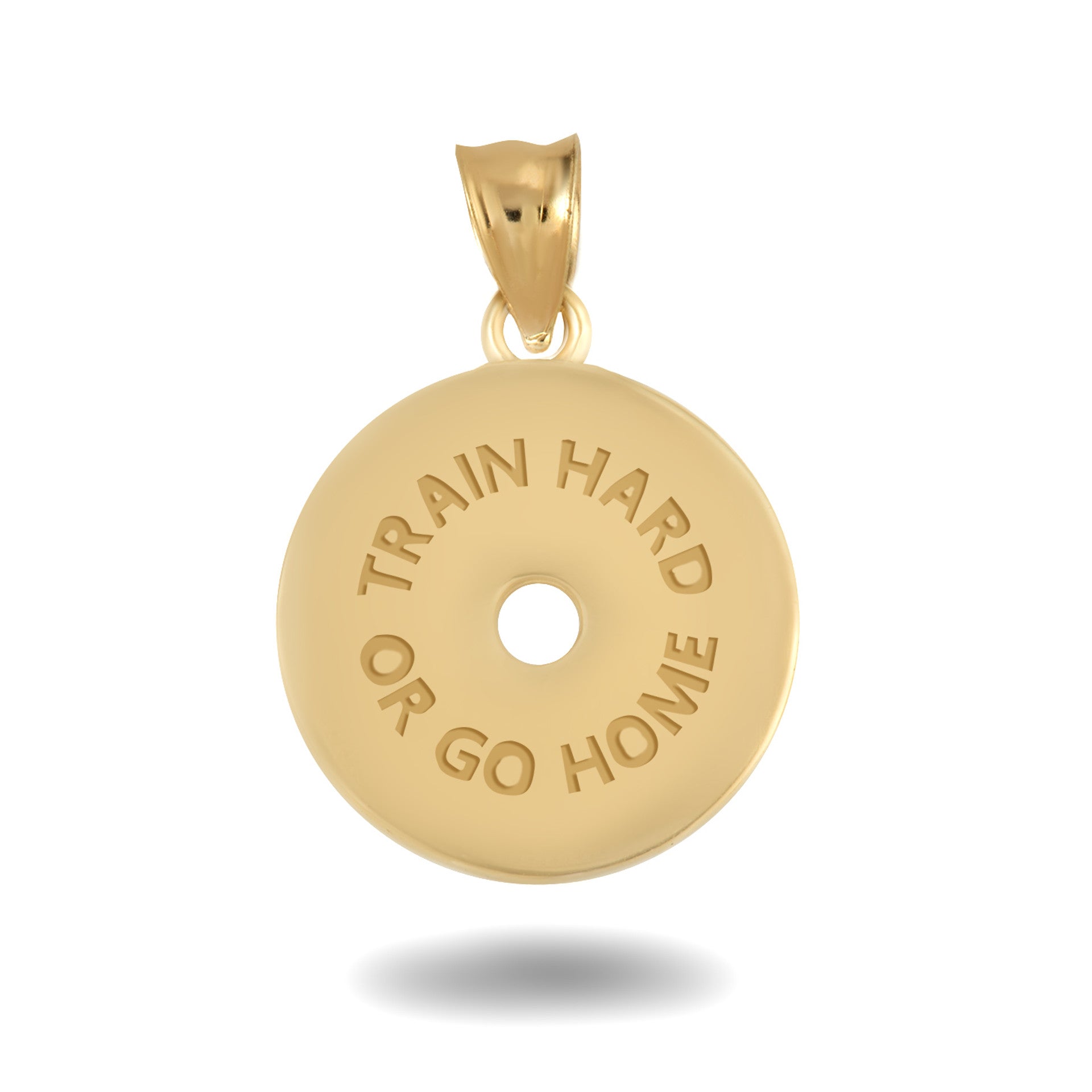 Gold Dumbbell Weight Plate Fitness Gym Pendant Necklace (Available in Yellow/Rose/White Gold)