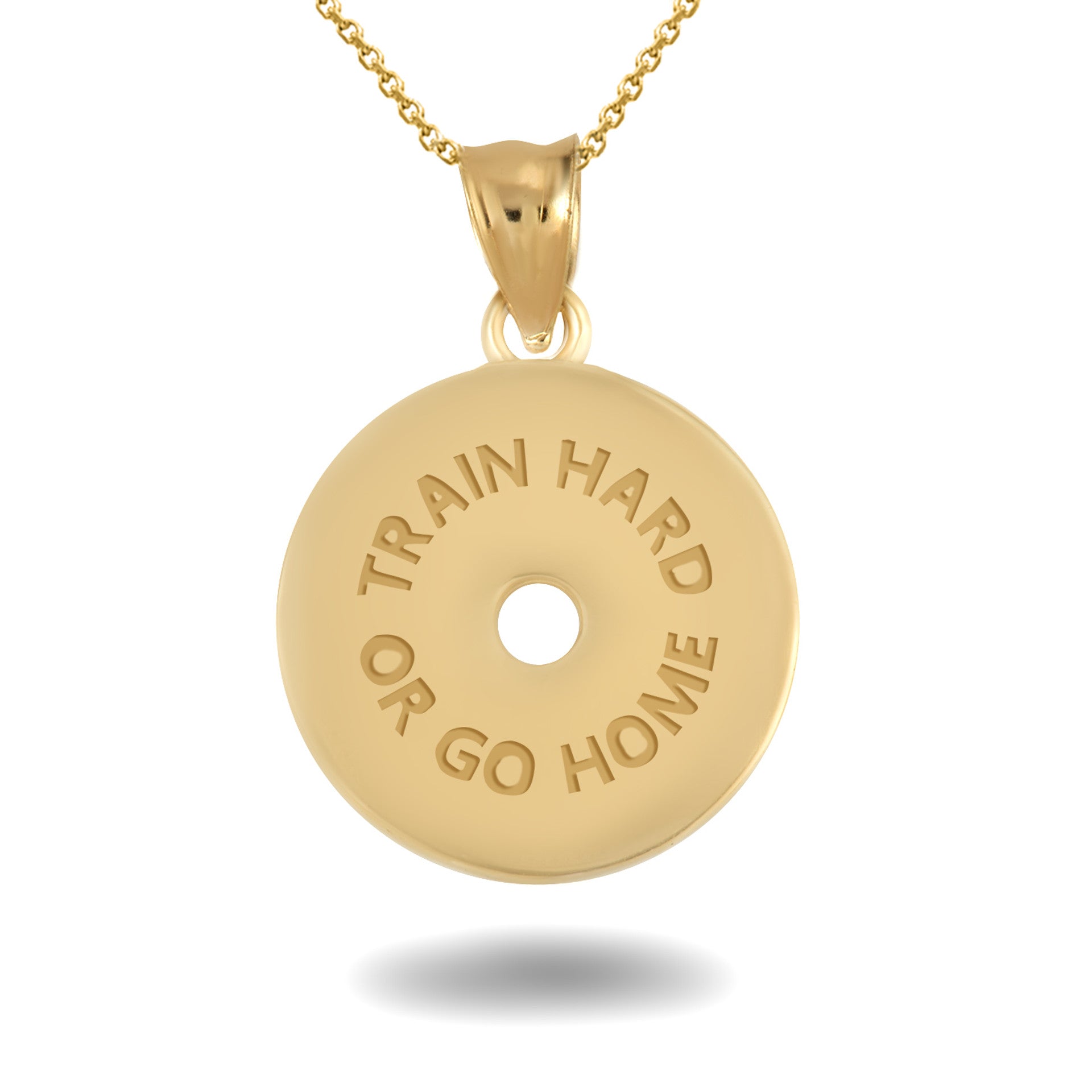 Gold Dumbbell Weight Plate Fitness Gym Pendant Necklace (Available in Yellow/Rose/White Gold)