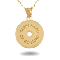 Gold Dumbbell Weight Plate Fitness Gym Pendant Necklace (Available in Yellow/Rose/White Gold)