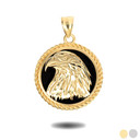 Gold Diamond Cut Eagle Black Onyx Rope Medallion Pendant Necklace (Available in Yellow/White Gold)