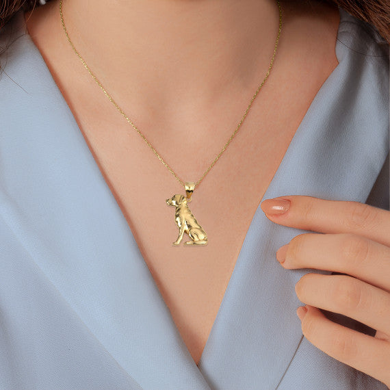 Gold Labrador Retriever Pet Dog Pendant Necklace (Available in Yellow/Rose/White Gold)