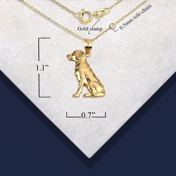 Gold Labrador Retriever Pet Dog Pendant Necklace (Available in Yellow/Rose/White Gold)