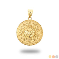 Gold Lion Head Sun Beaded Medallion Pendant Necklace (Available in Yellow/Rose/White Gold)