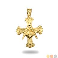 Gold Freemason Cross Square and Compass Pendant Necklace (Available in Yellow/Rose/White Gold)