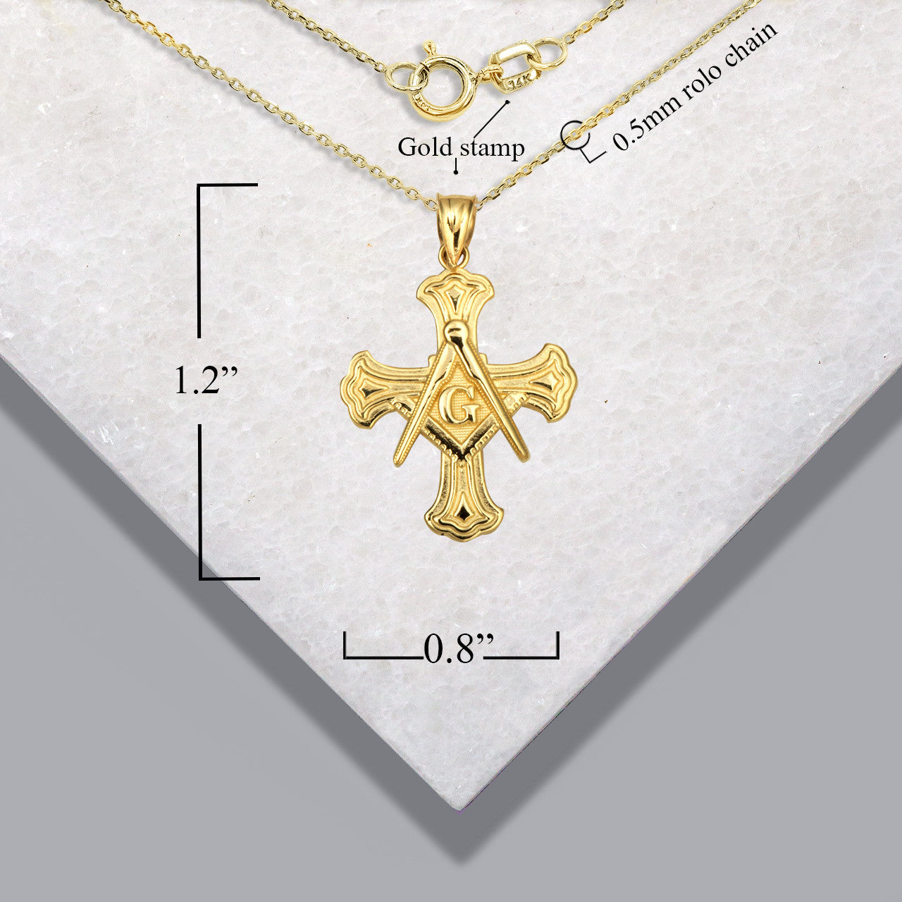 Gold Freemason Cross Square and Compass Pendant Necklace (Available in Yellow/Rose/White Gold)