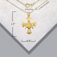 Gold Freemason Cross Square and Compass Pendant Necklace (Available in Yellow/Rose/White Gold)