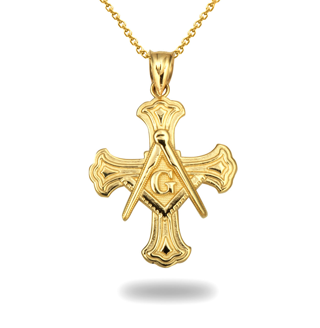 Gold Freemason Cross Square and Compass Pendant Necklace (Available in Yellow/Rose/White Gold)