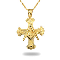 Gold Freemason Cross Square and Compass Pendant Necklace (Available in Yellow/Rose/White Gold)