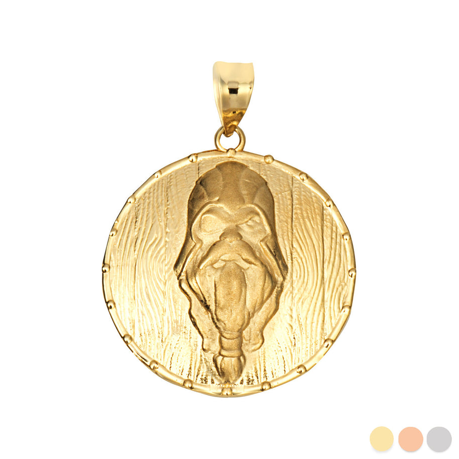 Solid Gold Viking Odin Head Shield Norse Pendant Necklace (Available in Yellow/Rose/White Gold)