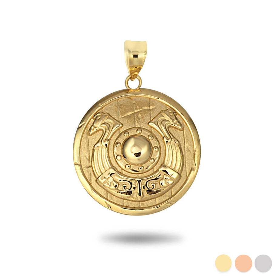 Gold Viking Horseshoe Shield Norse Pendant Necklace (Available in Yellow/Rose/White Gold)