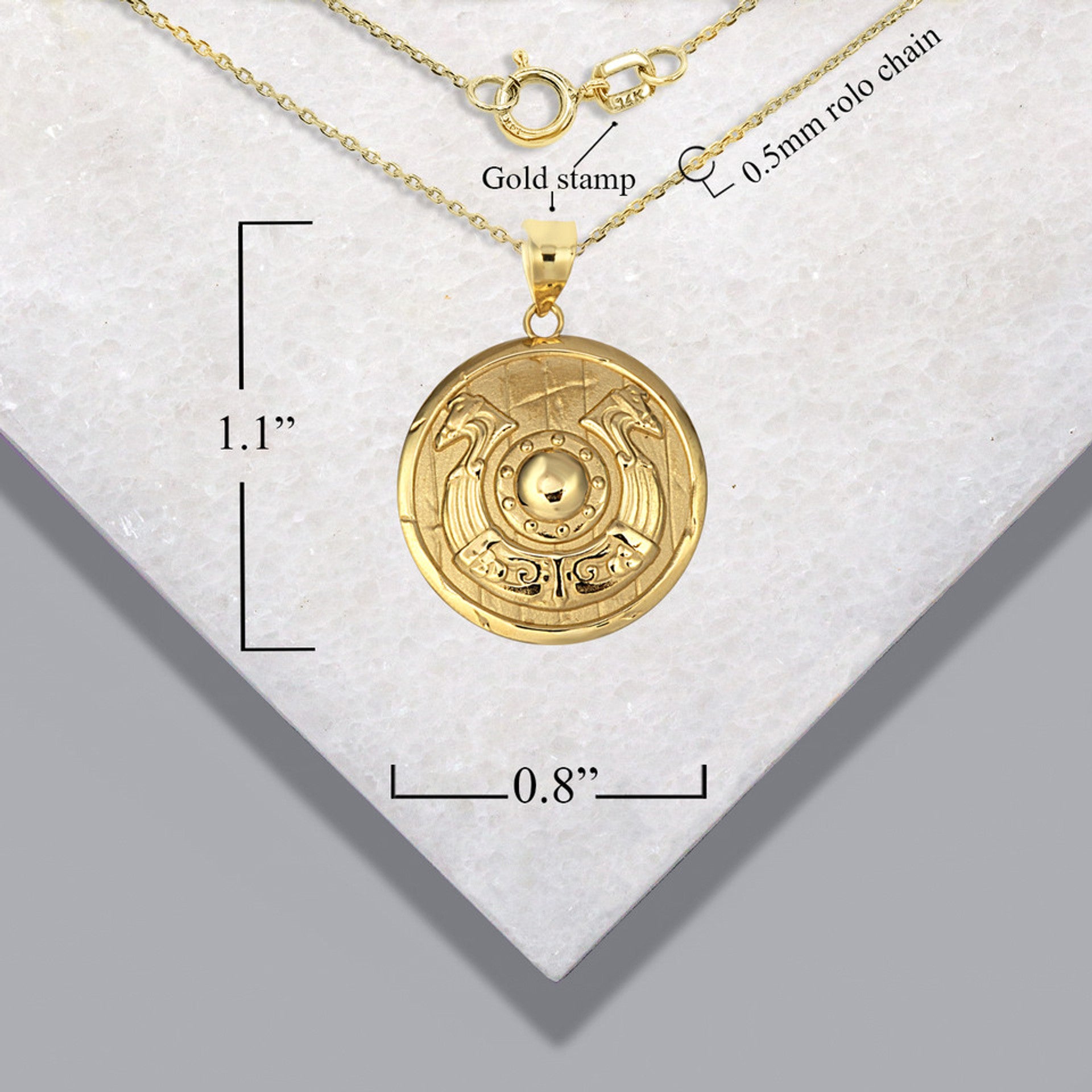 Gold Viking Horseshoe Shield Norse Pendant Necklace (Available in Yellow/Rose/White Gold)