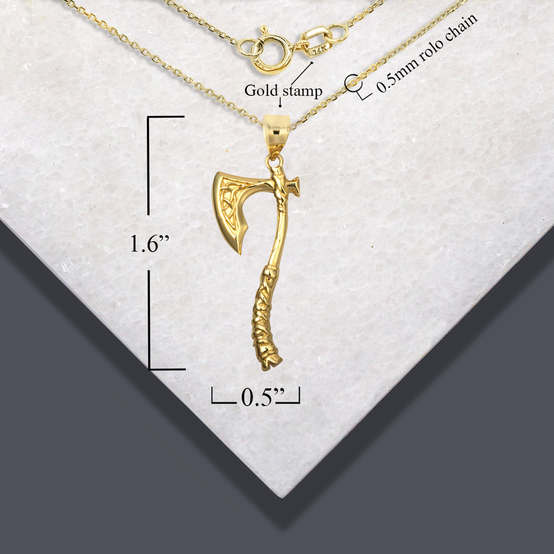 Gold Viking Norse Battle Axe Pendant Necklace (Available in Yellow/Rose/White Gold)