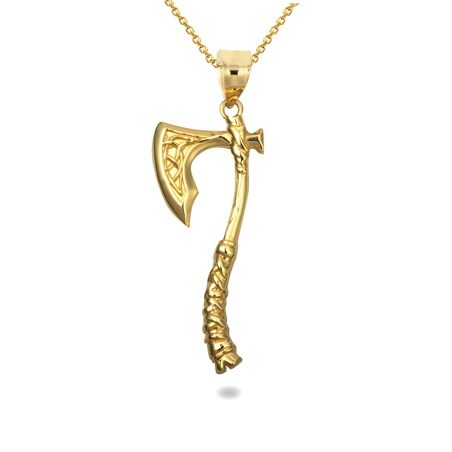 Gold Viking Norse Battle Axe Pendant Necklace (Available in Yellow/Rose/White Gold)