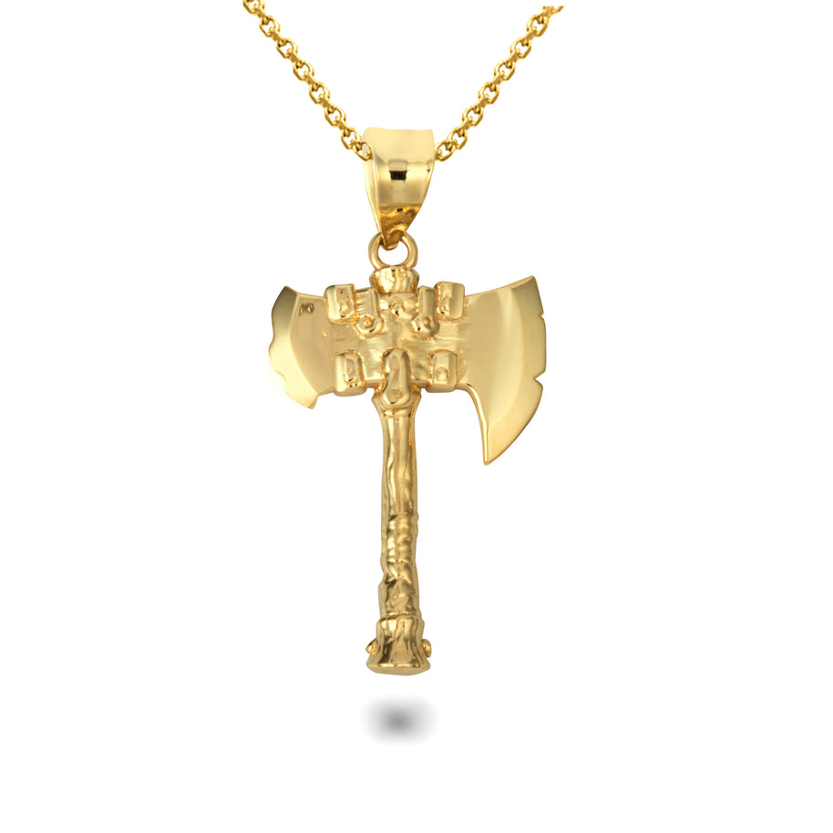 Gold Viking Battle Axe Norse Pendant Necklace (Available in Yellow/Rose/White Gold)