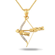 Gold Diamond Bow & Arrow Heart Cupid Archer Pendant Necklace (Available in Yellow/Rose/White Gold)