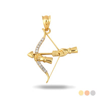 Gold Diamond Bow & Arrow Heart Cupid Archer Pendant Necklace (Available in Yellow/Rose/White Gold)