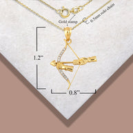 Gold Diamond Bow & Arrow Heart Cupid Archer Pendant Necklace (Available in Yellow/Rose/White Gold)