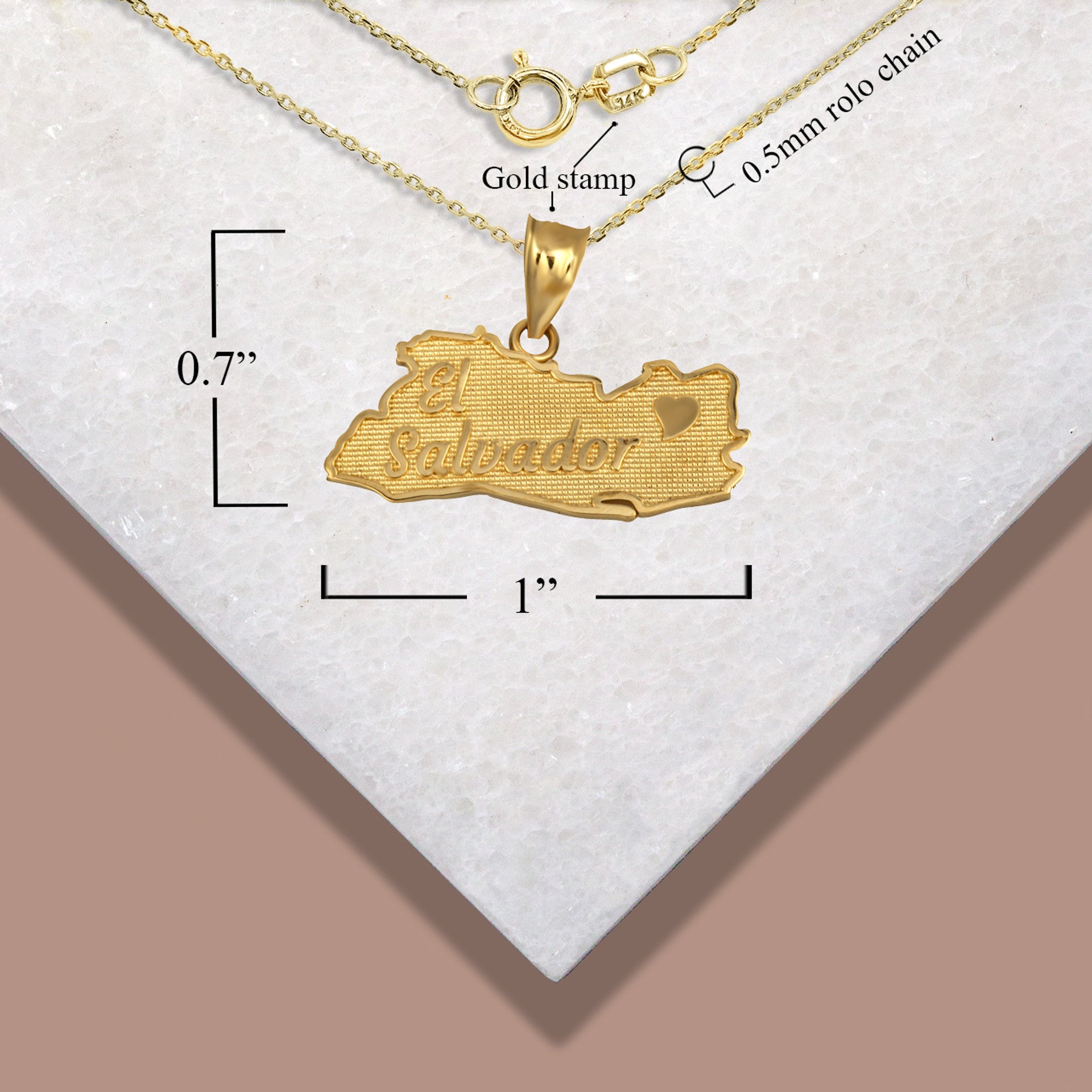 Gold El Salvador Map Heart Pendant Necklace (Available in Yellow/Rose/White Gold)