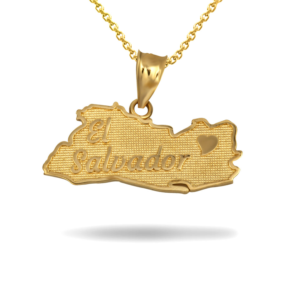 Gold El Salvador Map Heart Pendant Necklace (Available in Yellow/Rose/White Gold)