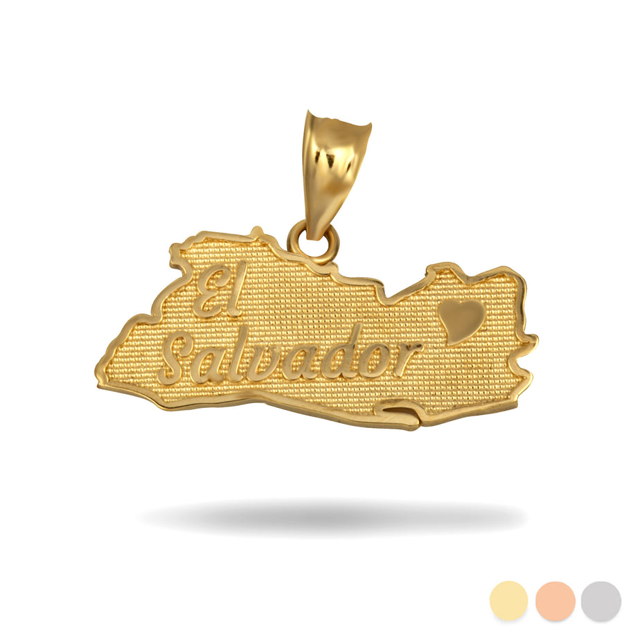 Gold El Salvador Map Heart Pendant Necklace (Available in Yellow/Rose/White Gold)