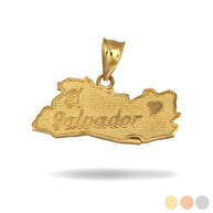 Gold El Salvador Map Heart Pendant Necklace (Available in Yellow/Rose/White Gold)