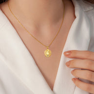 Two-Tone Gold Our Lady Of Guadalupe Laurel Wreath Milgrain Pendant Necklace (Available in Yellow/Rose/White Gold).