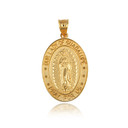 Gold Religious Our Lady of Guadalupe Beaded Oval Medallion Pendant Necklace (Available in Yellow/Rose/White Gold)