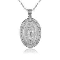 .925 Sterling Silver Religious Our Lady of Guadalupe Beaded Oval Medallion Pendant Necklace