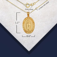Gold Religious Our Lady of Guadalupe Beaded Oval Medallion Pendant Necklace (Available in Yellow/Rose/White Gold)