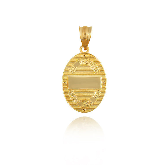 Gold Engravable Patron Saint Therese Of Lisieux Diamond Oval Medallion Pendant Necklace (Available in Yellow/Rose/White Gold)