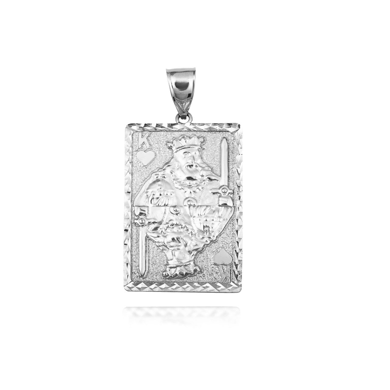 925 Sterling Silver Diamond Cut King Of Hearts Playing Cards Pendant Necklace
