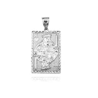 925 Sterling Silver Diamond Cut King Of Hearts Playing Cards Pendant Necklace