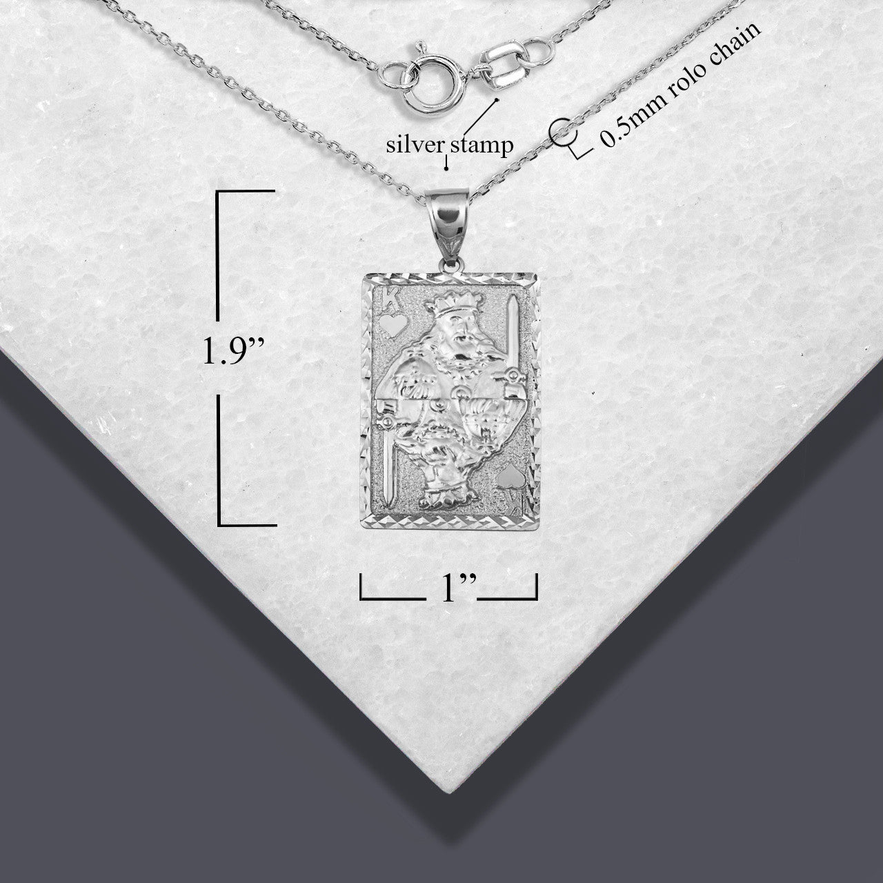 925 Sterling Silver Diamond Cut King Of Hearts Playing Cards Pendant Necklace