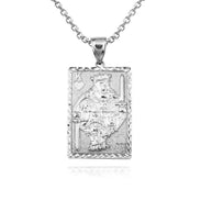 925 Sterling Silver Diamond Cut King Of Hearts Playing Cards Pendant Necklace