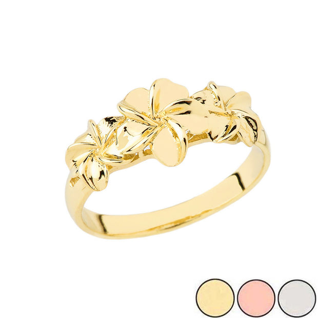 Gold Hawaiian Plumeria Flower Ring (Available in Yellow Gold, Rose Gold, White Gold)
