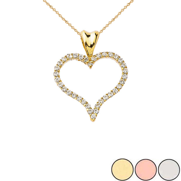 Gold Diamond Heart Pendant Necklace (Available in Yellow/Rose/White Gold)