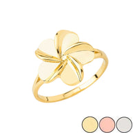 Gold Hawaiian Plumeria Flower Ring (Available in Yellow/Rose/White Gold)